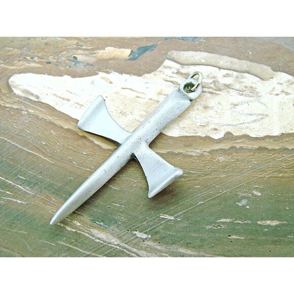 Pewter Sword Pendant Rustic Viking Cross Drophog Stamped Punk Gothic 1.75 X 1 in - Picture 3 of 10
